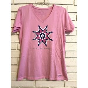 Life Is Good Crusher T-Shirt Womens‎ Sz Medium "Quilty as Charged" 100% Cotton